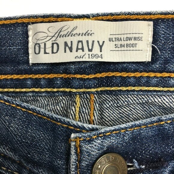 Old Navy Jeans Slim Boot Button Fly Ultra Low Rise Distressed size 8 length 32" - Picture 3 of 9